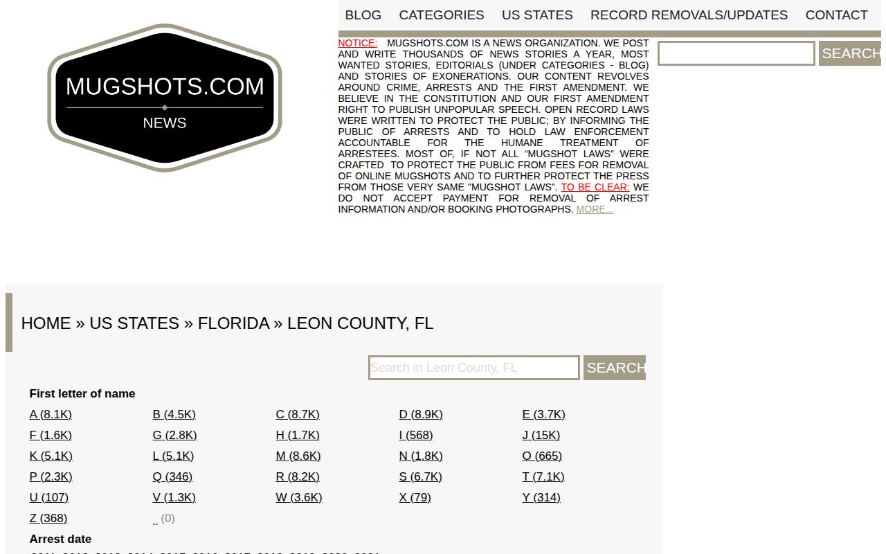 Unofficial Leon County mugshot record index