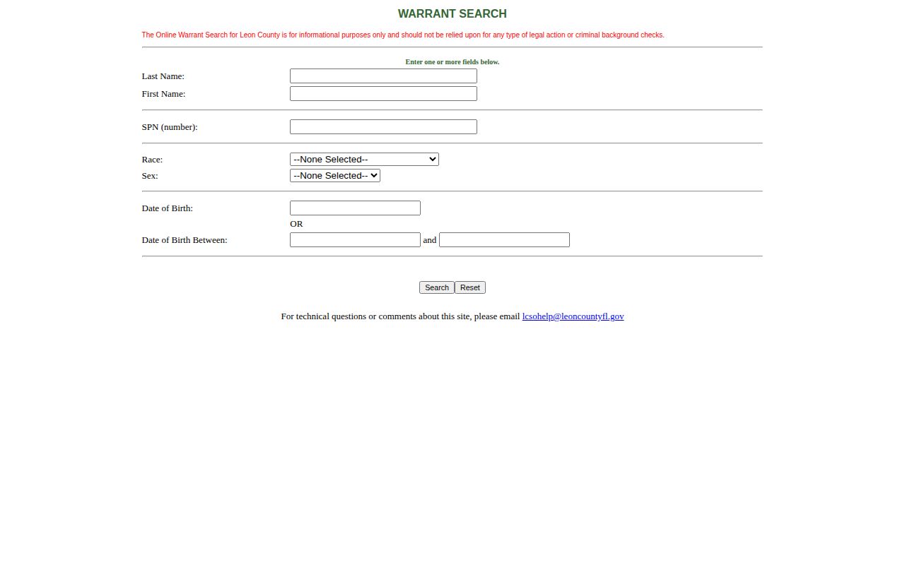 Leon County warrant record search interface