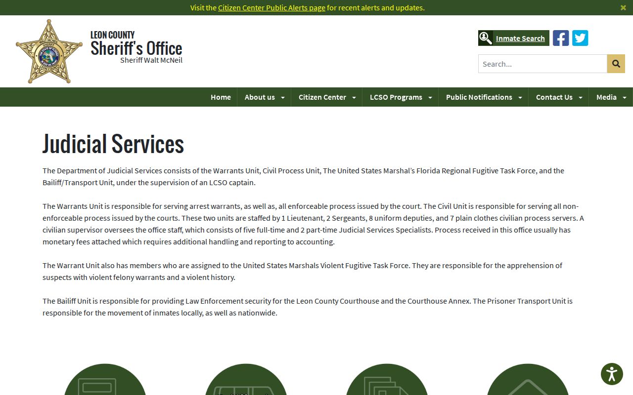 Leon County Judicial Services warrant records page